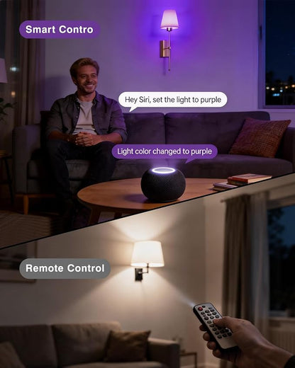 Battery Operated Wall Sconce Set of Two - Wireless Smart Wall Lamp, Matter Over Thread Protocol Enabled, Works with Apple/Alexa/Samsung/Google, 66 Hours Long Runtime