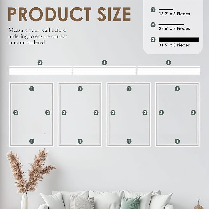 Peel and Stick Wall Molding Kit, Accent Wall Panels for Interior Wall Decor with Double-Sided Tape, 4 Set Pre-Cut PS Wainscoting Panels (16 * 24 in)