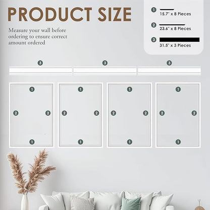 Peel and Stick Wall Molding Kit, Accent Wall Panels for Interior Wall Decor with Double-Sided Tape, 4 Set Pre-Cut PS Wainscoting Panels (16 * 24 in)