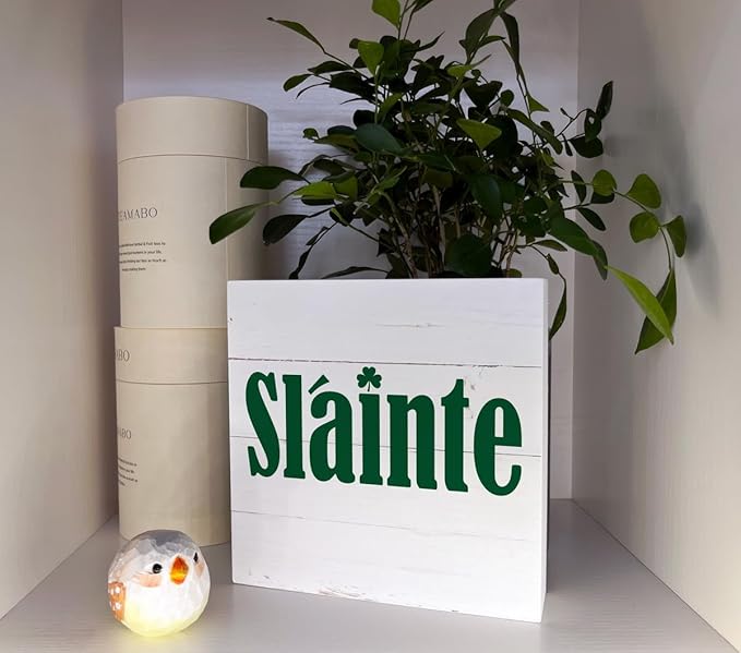 Simply Said, Slainte Wood Sign Plaque, Wooden Box Sign Desk Decor, White Wood Box Signs for Home Decor, Irish Decor, Farmhouse Decor for Shelf, Tabletop Decorations for St. Patrick's Day