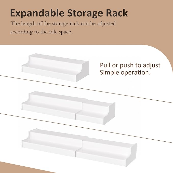 Expandable Spice Rack Cabinet Organizer 2 Tier, White Kitchen Counter Display Shelf, Seasoning Organizer for Cabinet, Moisture Resistant