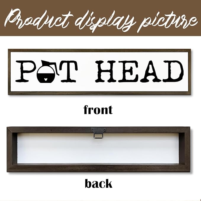 Coffee Decor Sign, Country Farmhouse Wooden Hanging Signs, Coffees Lover Home Decor, Kitchen Decors for Tabletop Shelf, Coffee Station Decors, Pot Head Sign, 17.8x4x1.2 inches