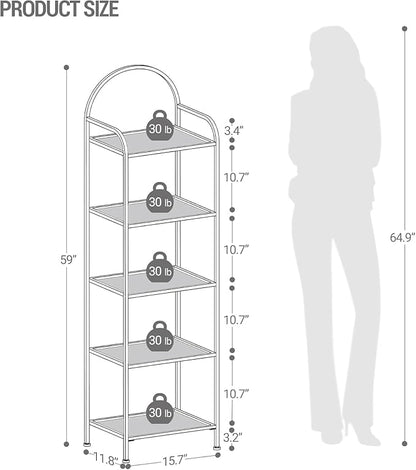 Bookcase Bookshelf, Tempered Glass Bookshelves, Slim Shelving Unit for Bedroom, Bathroom, Home Office, Steel Frame, 5 Tier Black BC05001B