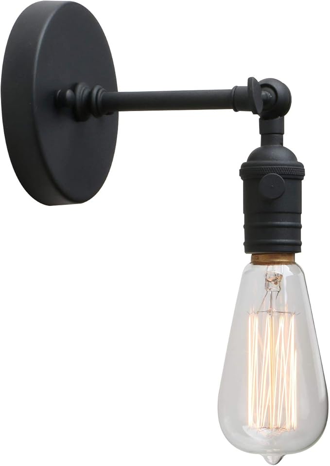 PERMO Vintage Industrial Pole Wall Mount Mini Single Sconce Metal Wall Sconces Fixture (Matte Black)