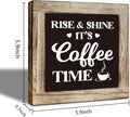 Coffee Bar Decor, Farmhouse Coffee Tiered Tray Decor, Rustic Funny Wooden Box Sign Block Plaque for Wall Tabletop Desk Bar Accessories 5.9×5.9 inch