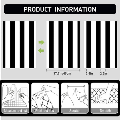 Qianglive17.3”x200” Black and White Striped Peel and Stick Wallpaper Self-Adhesive Removable Waterproof Wallpaper Wall Covering Cabinets Shelves Drawer Liner Decorative