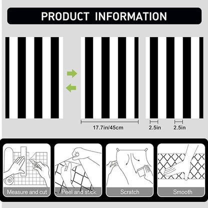 Black and White Striped Peel and Stick Wallpaper Self-Adhesive Removable Waterproof Wallpaper Wall Covering Cabinets Shelves Decorative A Set of 17.3"x480"