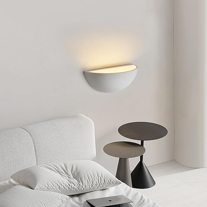 Repaintable Hardwired Wall Sconce, Minimalist Half-Sphere Gypsum Wall Light Fixture, Pure White Wall Mounted Lamp, Classic G9 Bulb Walls Lighting for Bedroom, Living Room, Hallway Decor