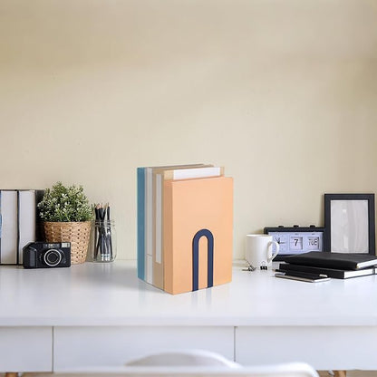 Chunful 6 Pcs Modern Metal Book Ends for Shelves Decorative Small Bookends Book Shelf Organizer Minimalist Design Stopper to Hold Books for Home Office (Blue,5.5 * 3.75 * 2.25inch)