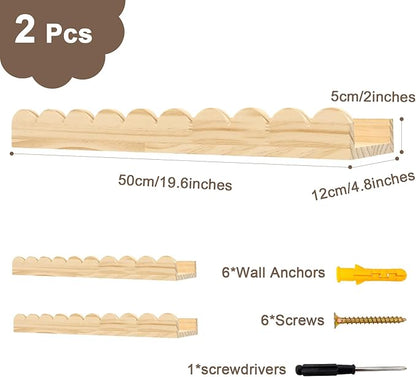Scalloped Shelves for Nursery - Wall Book Shelves for Kids Room, Nursery Bookshelf for Wall Set of 2, Floating Book Shelves Wood, 20 Inches, Large