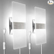 KICAAO Wall Sconces Set of Two, Modern Wall Sconce Plug in 10W 6000K Cool White Acrylic Wall Lights with 6FT/180cm Plug in Cord and On/Off Switch on The Cord