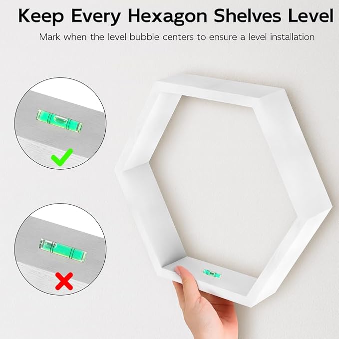CADUKE Hexagon Floating Shelves Set of 3, White Wooden Hexagon Shelves for Wall Decor, Modern Honeycomb Floating Hanging Shelf, Decorative Wall Organizer for Living Room, Bedroom, Bathroom