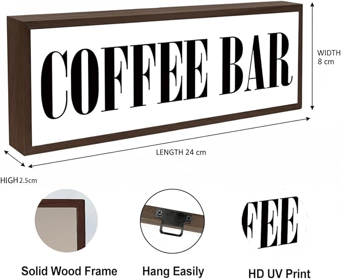 Coffee Bar Sign, Wood Framed Coffee Bar Sign, Decorative Wooden Block Signs, Home Cafe Decor, Coffees Station Decor, Kitchen Shelves Decoration, Housewarming Gift