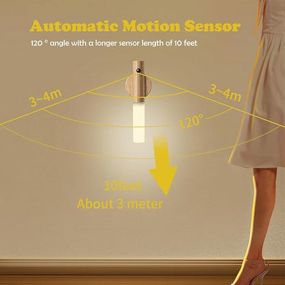 LANDGOO Wooden Motion Sensor Night Lights Magnet Body Sensor Hallway Night Lights Rechargeable Led Light Portable Stairway,Wall Sconce Battery Powered Cabinet Lights