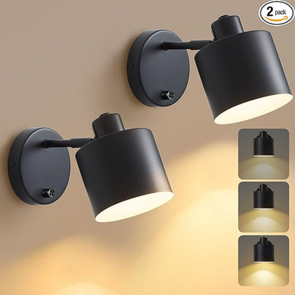 LIGHTESS Wall Sconce with Switch Farmhouse Wall Sconces with on Off Dimmer Black Industrial Hardwired Wall Lights Rustic Dimmable Wall Lamp for Bedroom Living Room Hallway,Set of Two