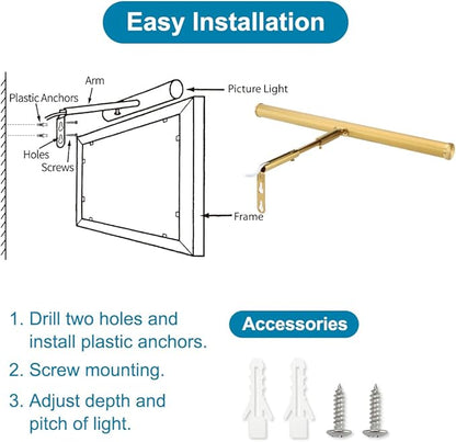 LED Picture Lights for Paintings Plug in, Adjustable Art Light Gallery Wall Light for Display Art Work, 16inch 6W 3000K Warm White, Gold Finish CRI80+