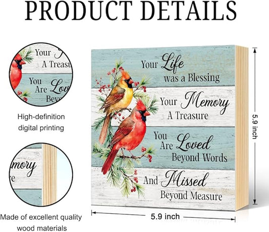 Your Life Was A Blessing Wood Block Plaque Box Sign for Home Living Room Coffee House Bar Shelf Table Office Decoration, Bird Art Decor Gifts for Women Mom Wife Sister Hostess Family Friends
