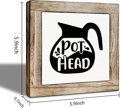 Coffee Bar Wooden Sign, Pot Head Decoration, Farmhouse Cafe Wood Sign, Square Wood Block Signs Table Decor for Coffee Bar Corner Shop Kitchen Dining Room, Funny Cafe Decor