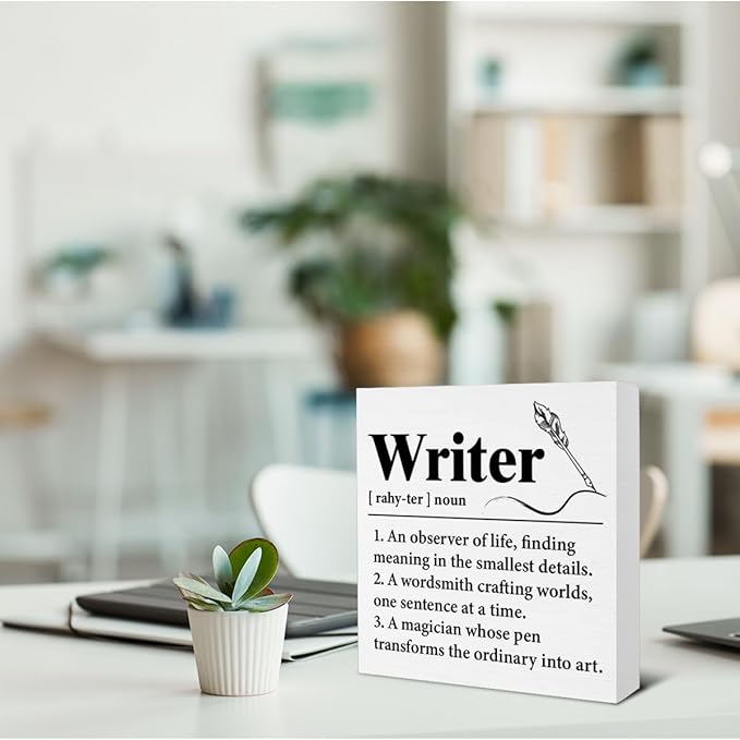 Writer Gifts - Author Gift - Gifts for Writers - Writer Definition Wooden Sign Home Office Bedroom Desk Table Shelf Wall Decor - 5 x 5 Inches