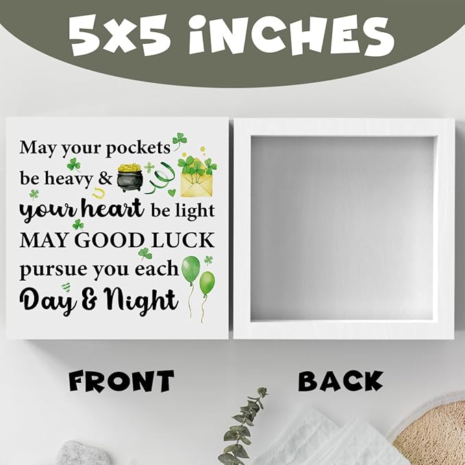 St Patricks Day Decor Irish Blessing Decorations Rustic Shamrock Wood Sign Home Tabletop Shelf Desk Decor May Your Pockets Be Heavy St Patrick's Day Decorations 5 X 5 Inches