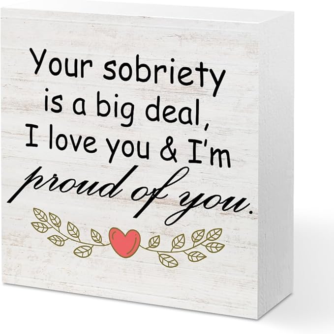 Sobriety Gifts for Women Wood Box Sign - Your Sobriety is a Big Deal, Encouraging Recovery Gifts Accessories Wood Plaque, Motivational Gifts for Women Woods Table Decorative Signs for Office Home Dorm