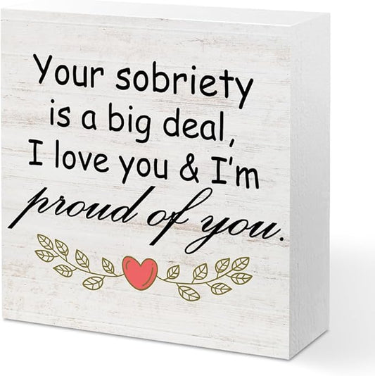 Sobriety Gifts for Women Wood Box Sign - Your Sobriety is a Big Deal, Encouraging Recovery Gifts Accessories Wood Plaque, Motivational Gifts for Women Woods Table Decorative Signs for Office Home Dorm