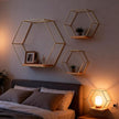 3 Pieces Hexagon Floating Shelves, Hexagon Wall Shelves, Gold Metal Wall Shelves with Wooden Panels – Modern Wall Decor for Bedroom, Living Room & Office Storage (Gold)
