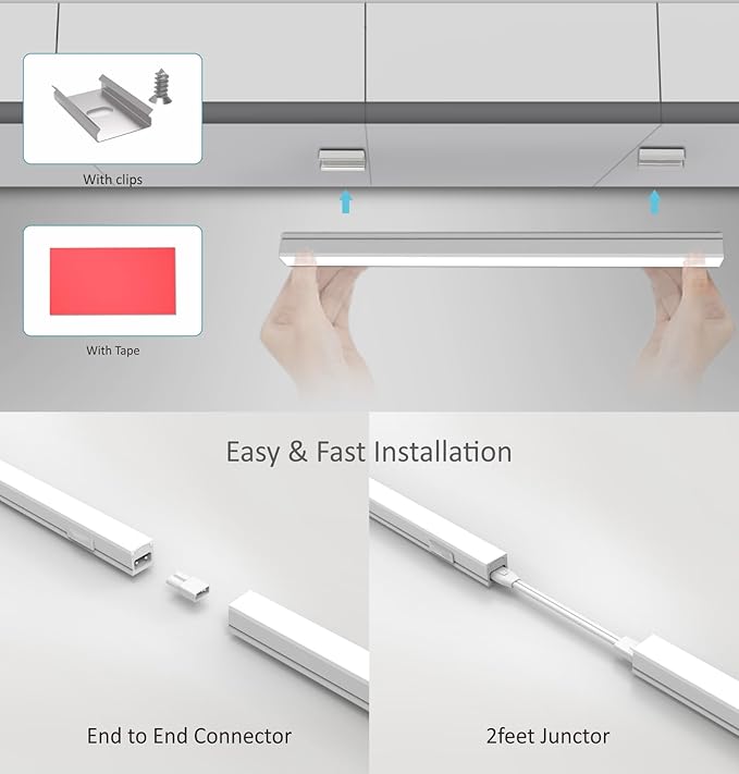Under Cabinet Lighting Plug in, 32 Inch 4 Pcs, Linkable AC120V 3CCT 3000K/4000K/5000K Ultra Slim, LED Under Cabinet Lights for Counter Light, Kitchen, Shelf, Sink, Workshop, Desk, White