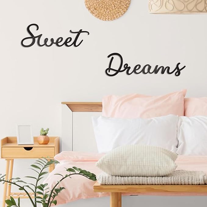 Zzbakress Sweet Dreams Wall Decor Metal Wall Art Large Modern Living Room Farmhouse Sign for Bedroom Black Metal Wall Art for Office and Home Wall Decor (Black, Elegant)