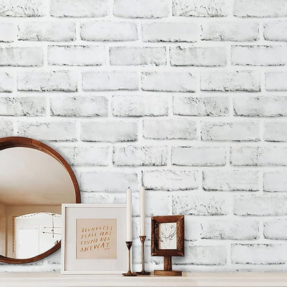Timeet Brick Wallpaper Peel and Stick Wallpaper White Grey Brick Wallpaper Self Adhesive Removable Wall Paper for Bedroom Living Room Decoration 17.7in x 197in