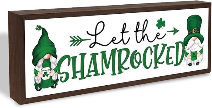 Let the Shenanigans Begin Wooden Decor, Farmhouse Table Shelf Decoration, Lucky Shamrock Signs for Home Farmhouse Office Party Decorations, Indoor Wall Art Plaque Gift, 9.5x3.1x1 inches