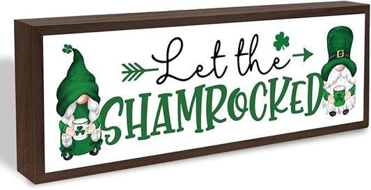 Let the Shenanigans Begin Wooden Decor, Farmhouse Table Shelf Decoration, Lucky Shamrock Signs for Home Farmhouse Office Party Decorations, Indoor Wall Art Plaque Gift, 9.5x3.1x1 inches