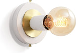 BRIGHTTIA Luna Uno 1-Light Wall Sconce - Mid Century Industrial Modern Flush Mount Fixture for Wall & Ceiling - Minimalist Lamp for Bathroom and Small Spaces - White & Gold (BC0026-1WG)