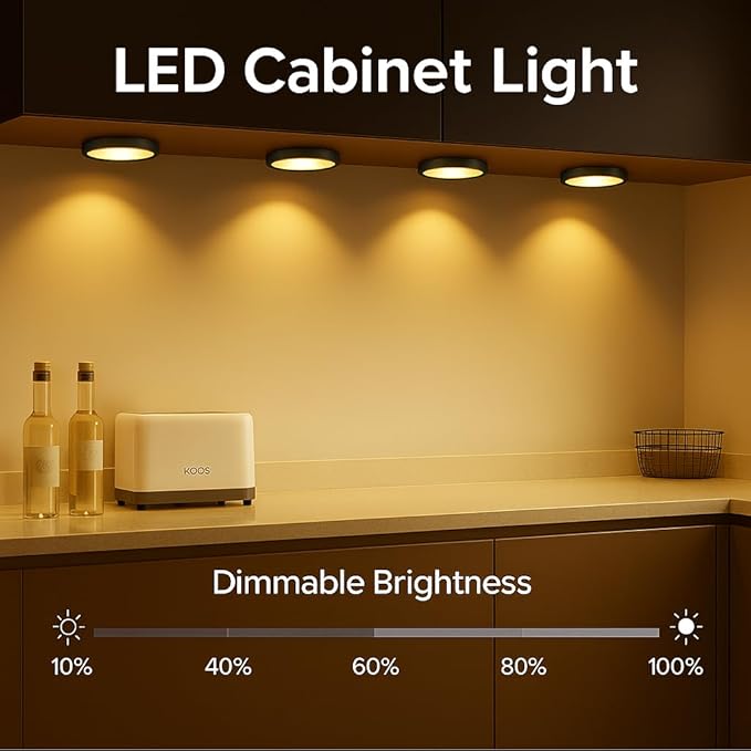 YGS-Tech LED Puck Lights, Under Cabinet Lighting Black Trim, 3000K Warm White, CRI90+, Touch Dimming, All Accessories Included, Under Counter Lighting for Kitchen, Closet Lights, Safe Light, 3-Pack