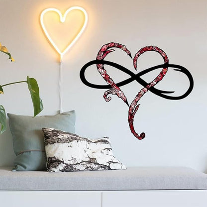 Infinity Heart Wall Decor, Unique Infinity Heart Metal Wall Art Decor Love Sign Steel Wall Plaques Bedroom Ornaments for Home Wedding Decor, Room Living Room Decoration (Red Black, 13.7x11.4inch)