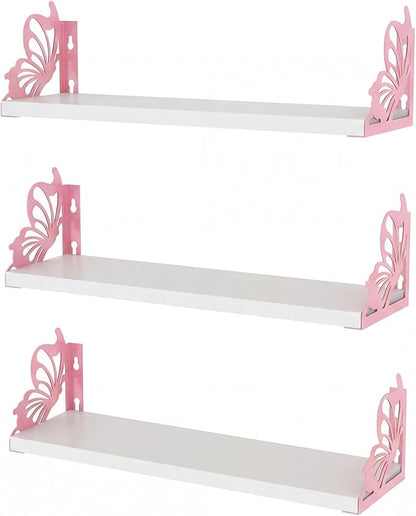 Hoikwo 3 Pack Butterfly Wall Shelves, White Pink Floating Book Shelves, for Mother, Mom, Women, Girls, for Preppy Room Decor, Living Room, Bedroom Decor Aesthetic