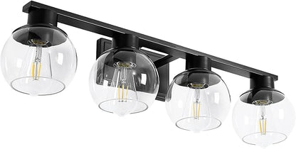 PAZALA 4-Lights Bathroom Vanity Light, Modern Bathroom Lighting Fixtures with Globe Glass Shade, 30in Matte Black Wall Sconce for Bath Over Mirror Kitchen Cabinet Bedroom Hallway Farmhouse, E26 Base