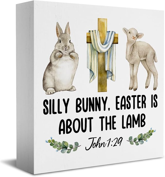 Religious Easter Decorations Christian Easter Decor Rustic John 1:29 Spring Decor Bible Verse Wooden Box Sign for Home Office Bedroom Living Room Desk Shelves