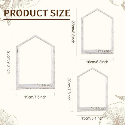 3 Set Wall Shelf 9.8 x 7.1 Inch Wooden Hanging Shelf Deep Display Storage Shelves Floating Shelves for Home Office Room Mini Figures Potted Plants Wall Decor (House,White)