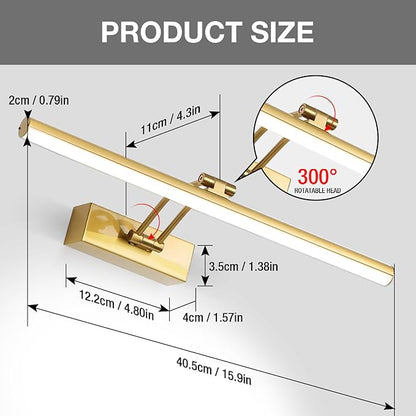 Picture Light,5200mAh Battery Picture Light with Remote, 16inches Metal Frame Light for Paintings, Rechargeable Display Wall Lamp for Gallery Portrait Artwork (Brass)