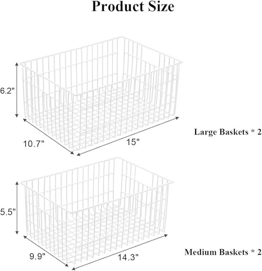 Orgneas Freezer Organizer Bins, Upright Freezer Basket Drawer Organizer Bins, Better Air Circulation Metal Wire Storage Container Bin For Chest Deep Freezers, Easy Sort & Get Food, 2 Large 2 Medium