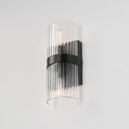 GLOBE Electric 65000050 2-Light Wall Sconce, Matte Black, Ribbed Glass Shade, E12 Base Sockets, Lights for Living Room, Home Decor, Lighting, Mounted Bedside Lamp