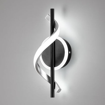 LED Wall Sconces Indoor, 12W LED Wall Mount Lights, Modern Spiral Wall Lamp, 6000K Cold Light Fixture for Stairs, Living Room, Bedroom, Aisle, Hallway (Cold White, Black)