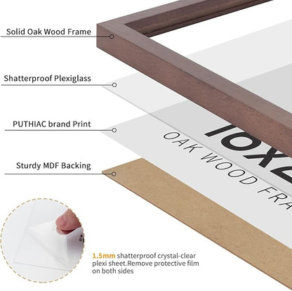 puthiac 16x24 Solid Oak Wood Picture Frame, No Mat, Wall Display Only, Vertical or Horizontal, Plexi Front, 3 Pack, Walnut