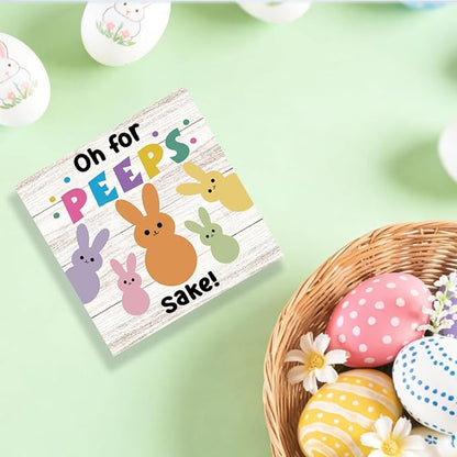 Easter Sign Cute Easter Peeps Bunny Decor Spring Bunny Table Decorations Decor Indoor for Office Desk Table Shelf Tiered Tray Oh Peeps Sake Wooden Sign 5 X 5 Inch