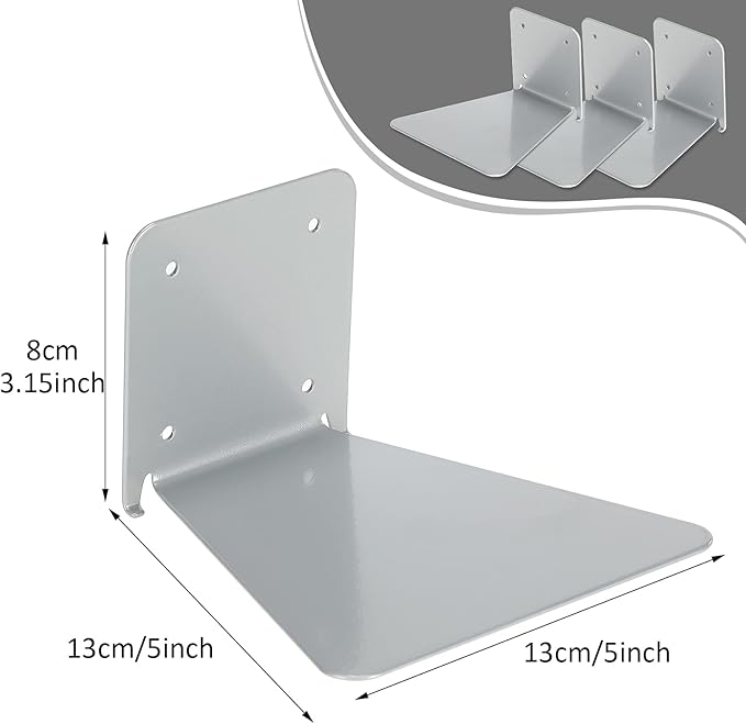 Jetec 6 Pack Invisible Floating Bookshelf Wall Mounted Floating Bookshelves Heavy Duty Book Organizers Hidden Book Shelf Metal Shelves Holder for Books Bedroom Living Room Home Office (Silver Grey)