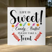 Candy Lover Artwork Wood Box Sign Rustic Farmhouse Style Life Is Sweet Candy Buffet Wood Block Plaque 5 X 5 Inches Home Desk Sign Decor for Presents