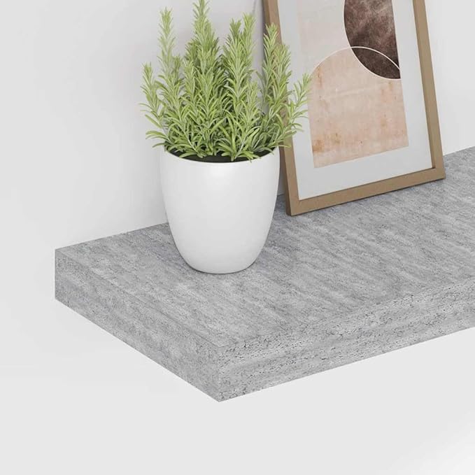 Concrete Grey Honeycomb MDF and Metal Wall Shelf, Modern Floating Shelf for Living Room and Home Office, 4-Piece Set for Stylish Storage and Display