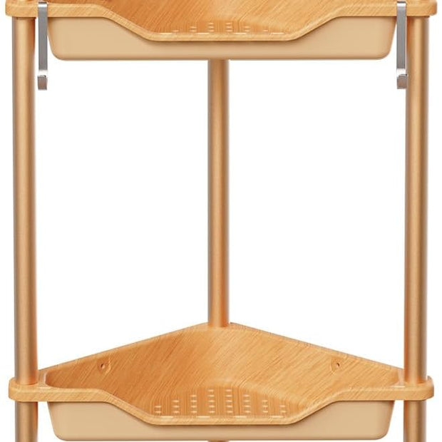 Orimade Rustproof 4 Tier Floor Standing Corner Shower Caddy Organizer, Plastic Aluminum Splicing Floor Corner Shelf Rack Storage Stands for Bathroom, Wood Grain Surface