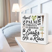Easter Decor - Easter Decorations for Home - He Is Risen Wood Sign Home Office Living Room Bedroom Desk Shelf Table Tabletop Decor 5×5 Inches